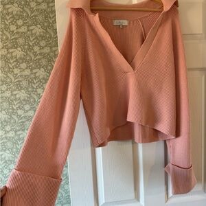 L'Academie Blush V-Neck Ribbed Sweater